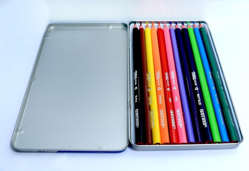 TECHNO TRINO COLOR PENCIL 12 COLORS META L BOX (METAL BOX)- Pack Of 02 - Image 2
